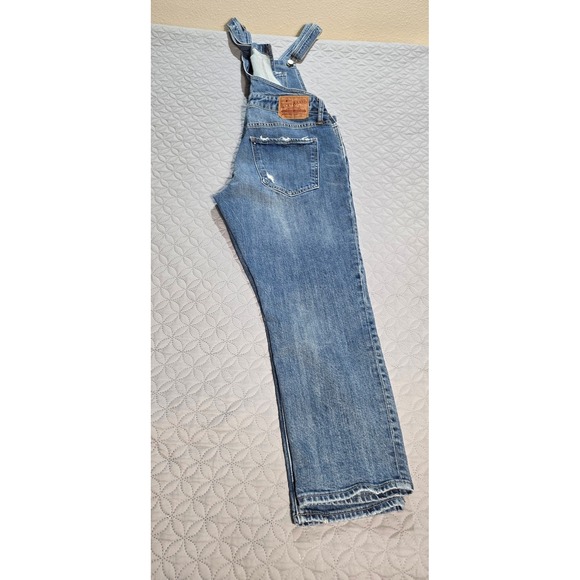 Lucky Brand Distressed Denim Overalls Medium Wash Ripped Straight Leg Blue - Picture 6 of 13